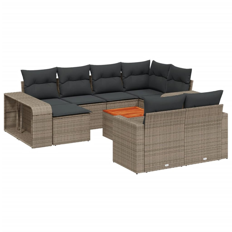 11-delige Loungeset met kussens poly rattan grijs