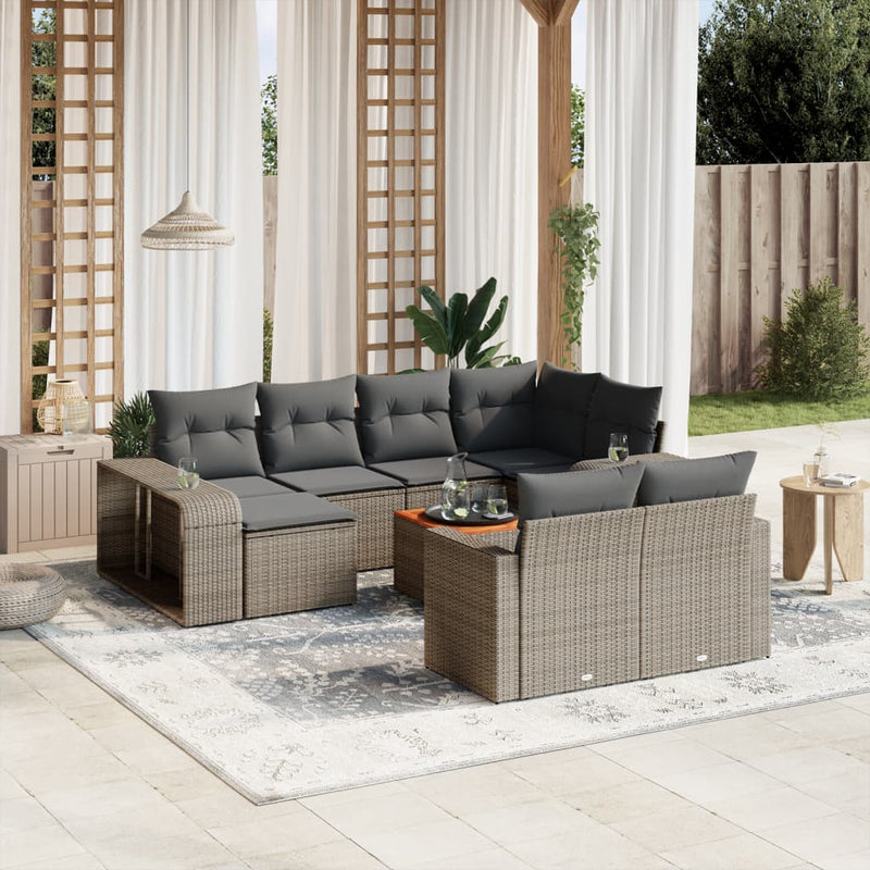 11-delige Loungeset met kussens poly rattan grijs