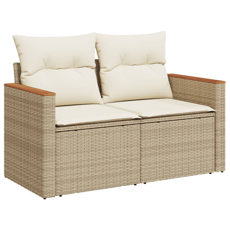3-delige Loungeset met kussens poly rattan beige