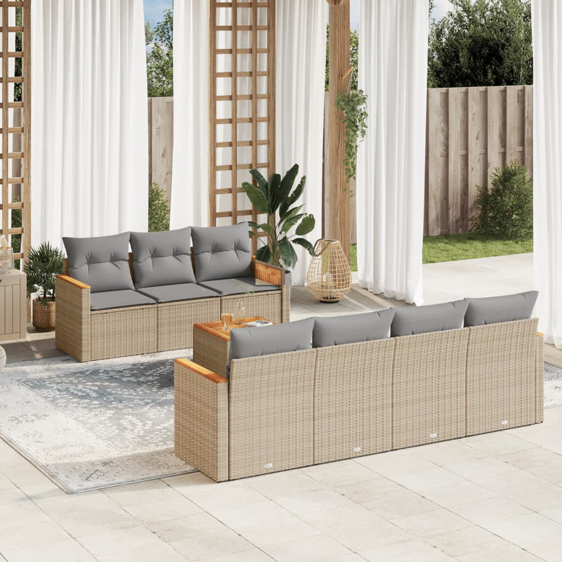 8-delige Loungeset met kussens poly rattan gemengd beige