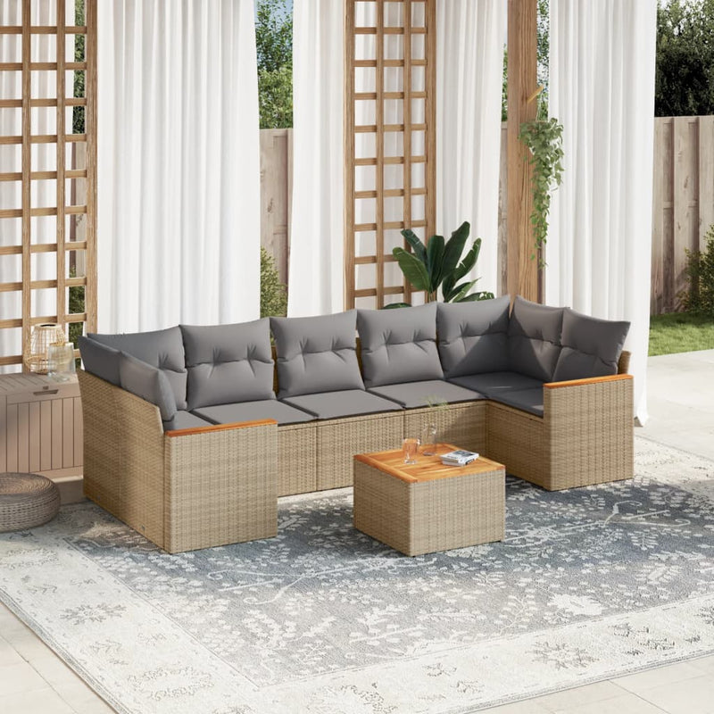 8-delige Loungeset met kussens poly rattan gemengd beige