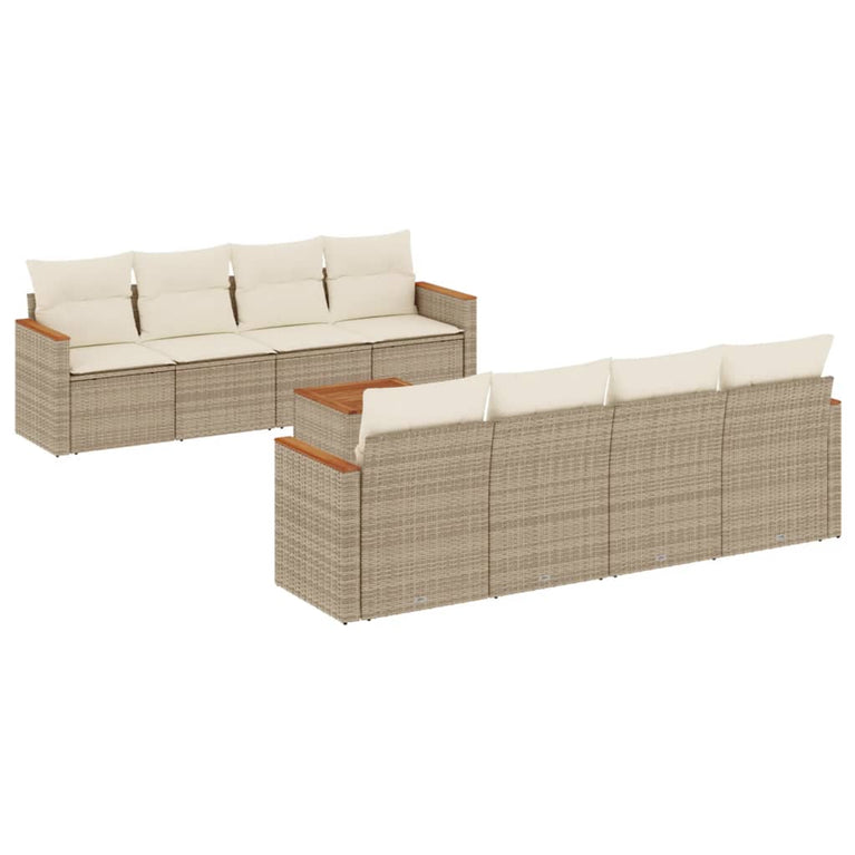 9-delige Loungeset met kussens poly rattan beige