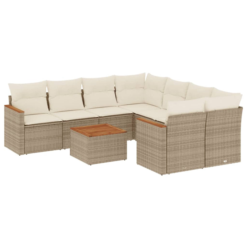 9-delige Loungeset met kussens poly rattan beige