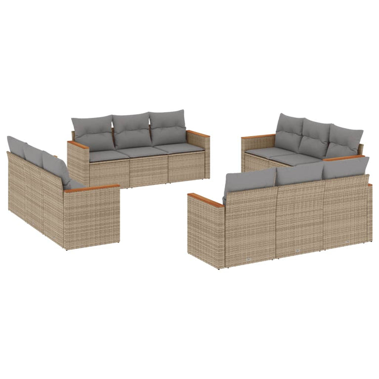 12-delige Loungeset met kussens poly rattan gemengd beige
