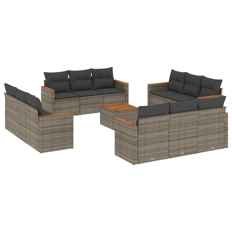13-delige Loungeset met kussens poly rattan grijs