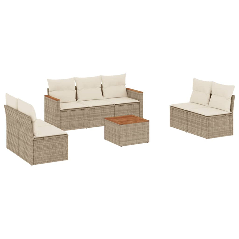 8-delige Loungeset met kussens poly rattan beige