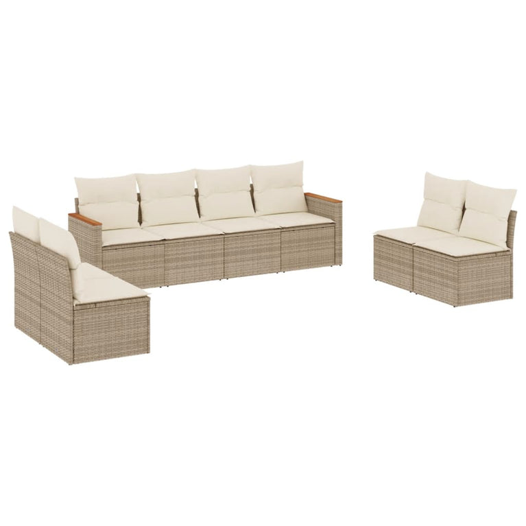 8-delige Loungeset met kussens poly rattan beige