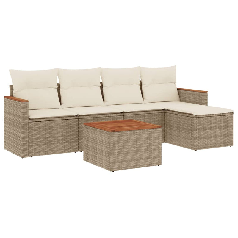 6-delige Loungeset met kussens poly rattan beige