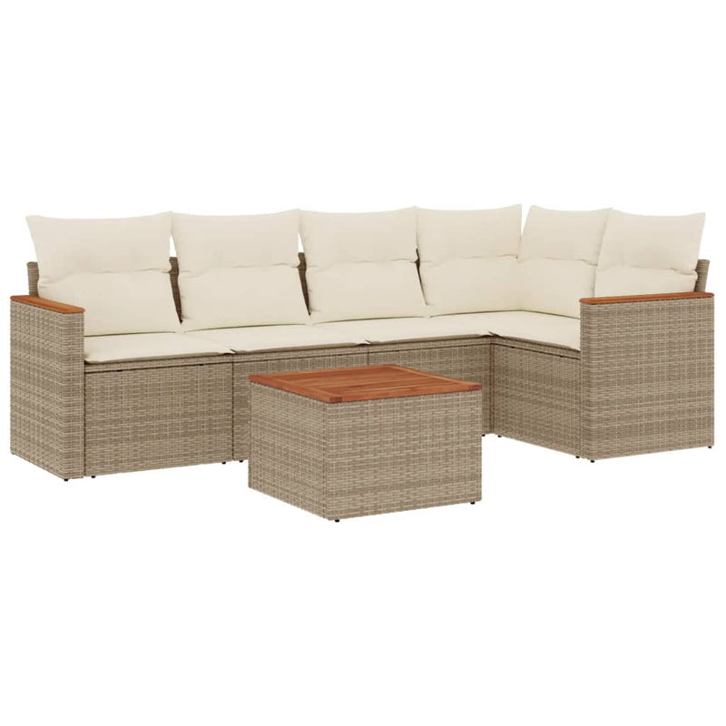 6-delige Loungeset met kussens poly rattan beige