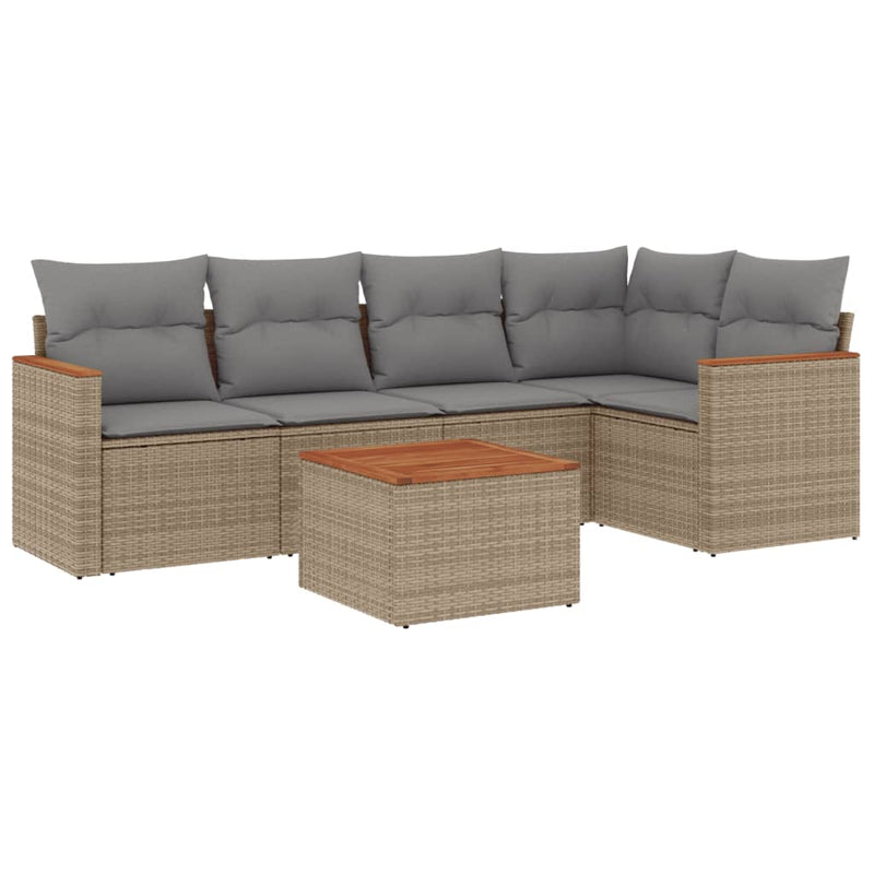 6-delige Loungeset met kussens poly rattan gemengd beige