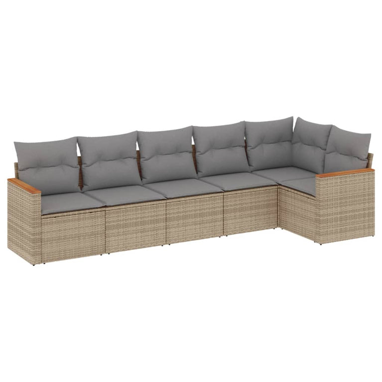 6-delige Loungeset met kussens poly rattan gemengd beige