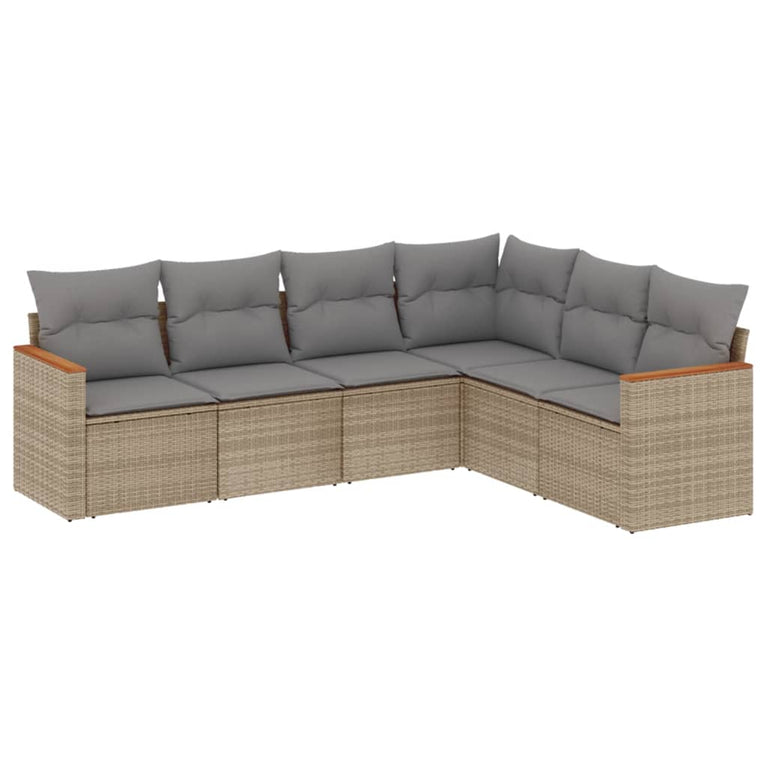 6-delige Loungeset met kussens poly rattan gemengd beige
