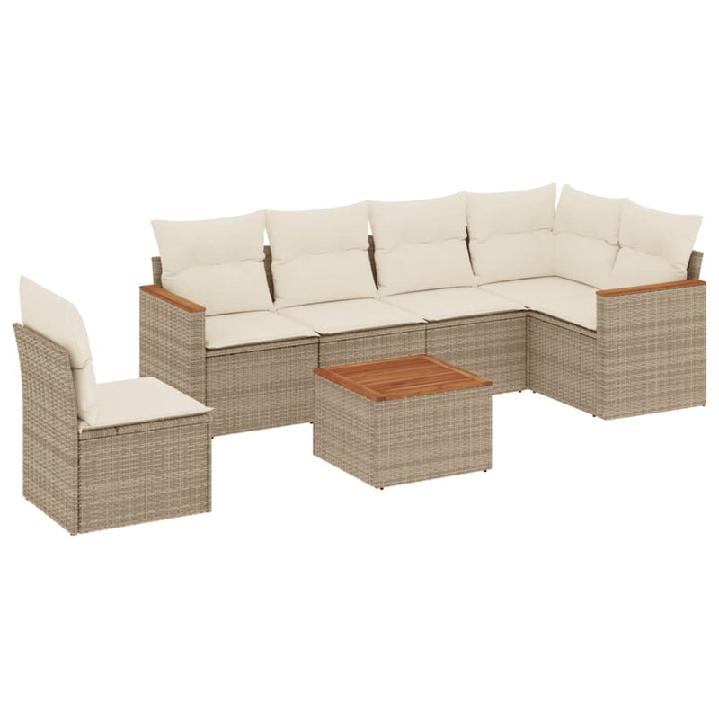 7-delige Loungeset met kussens poly rattan beige