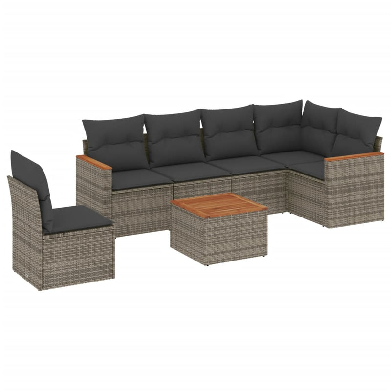 7-delige Loungeset met kussens poly rattan grijs