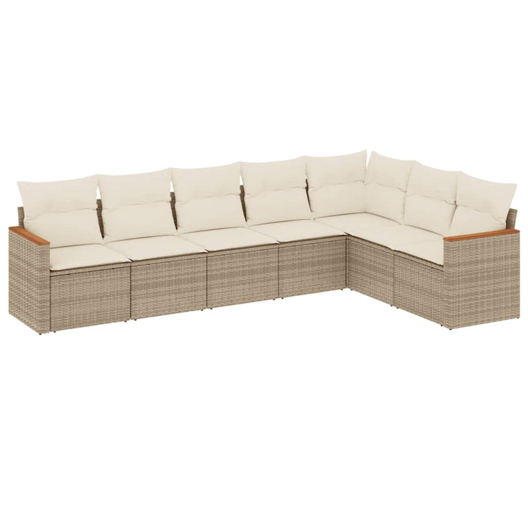 7-delige Loungeset met kussens poly rattan beige