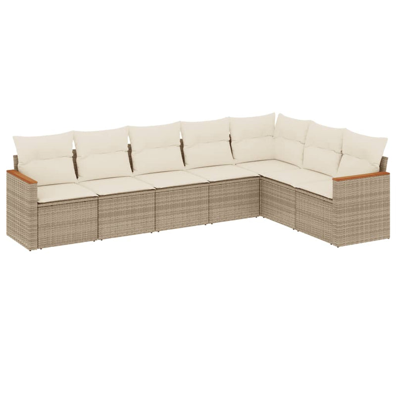 7-delige Loungeset met kussens poly rattan beige