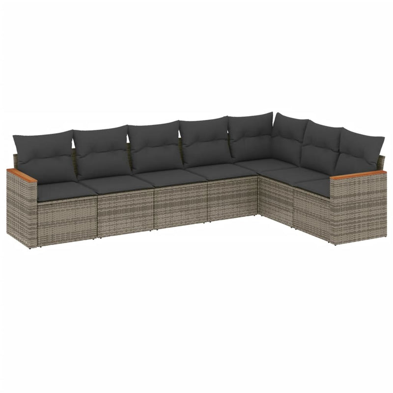 7-delige Loungeset met kussens poly rattan grijs