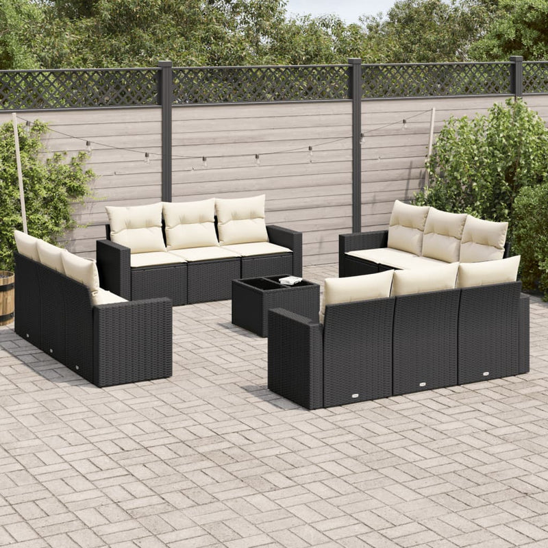 13-delige Loungeset met kussens poly rattan zwart