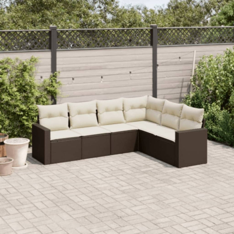 6-delige Loungeset met kussens poly rattan bruin