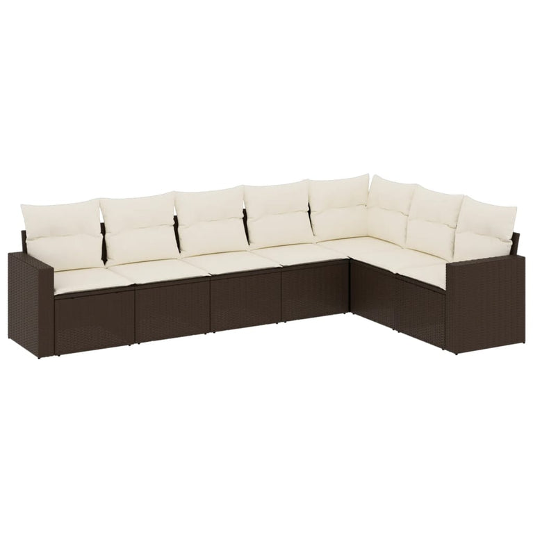 7-delige Loungeset met kussens poly rattan bruin