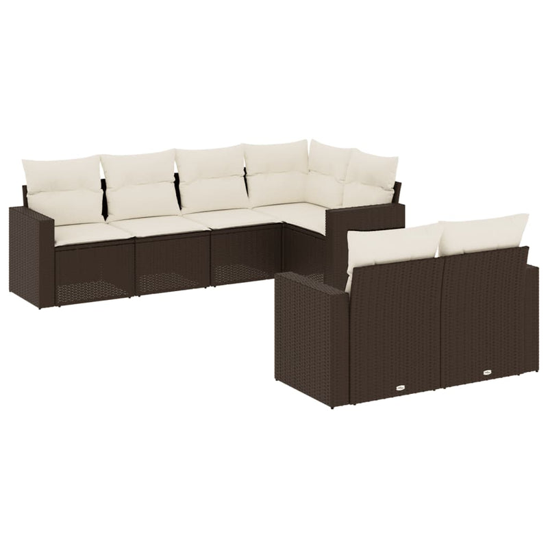 7-delige Loungeset met kussens poly rattan bruin