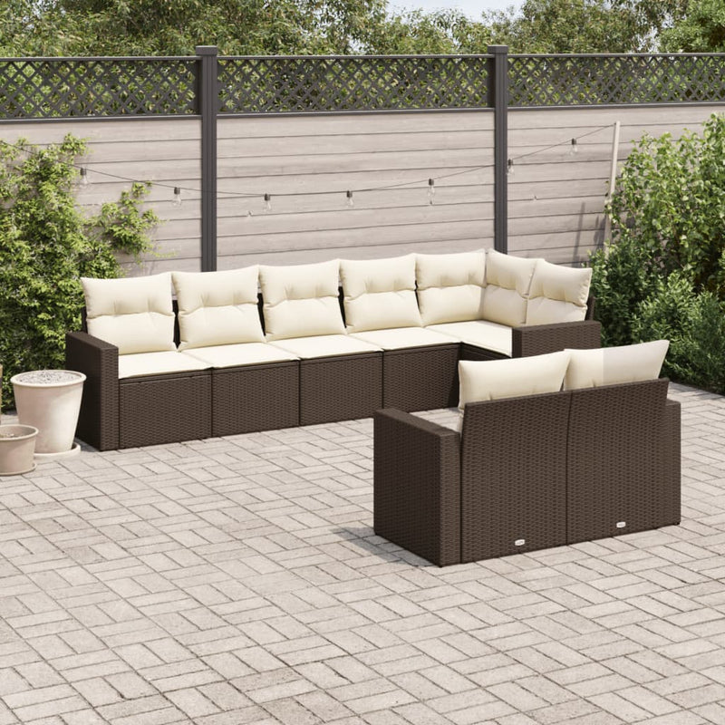 8-delige Loungeset met kussens poly rattan bruin