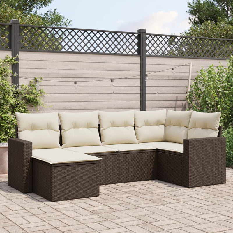 6-delige Loungeset met kussens poly rattan bruin