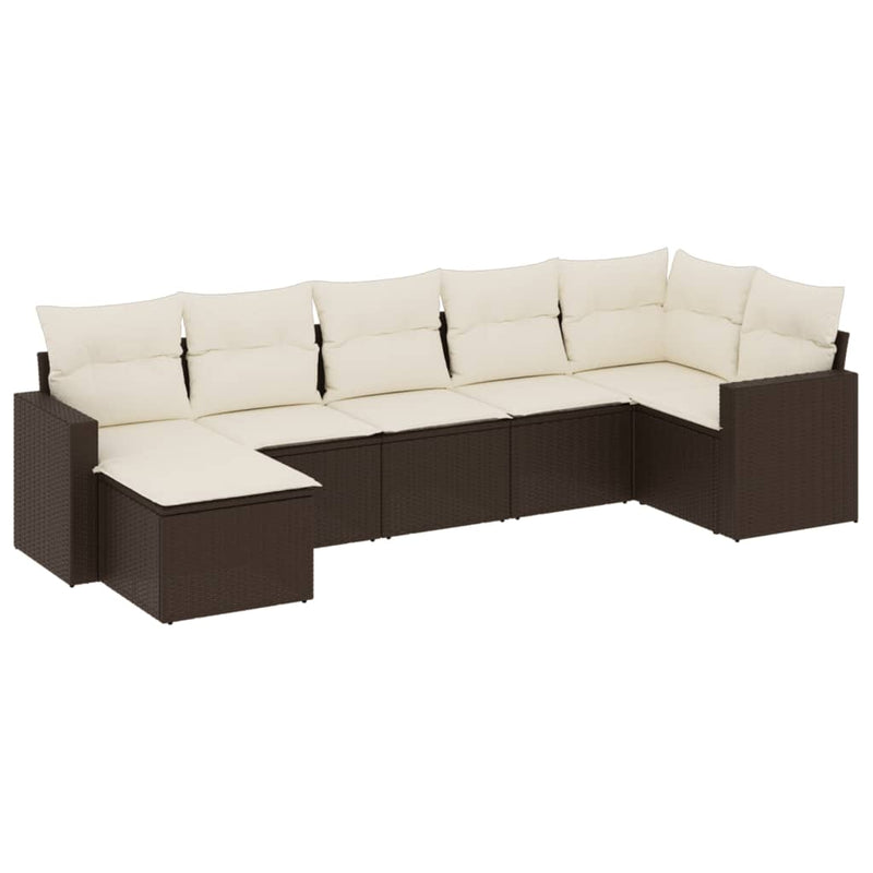 7-delige Loungeset met kussens poly rattan bruin