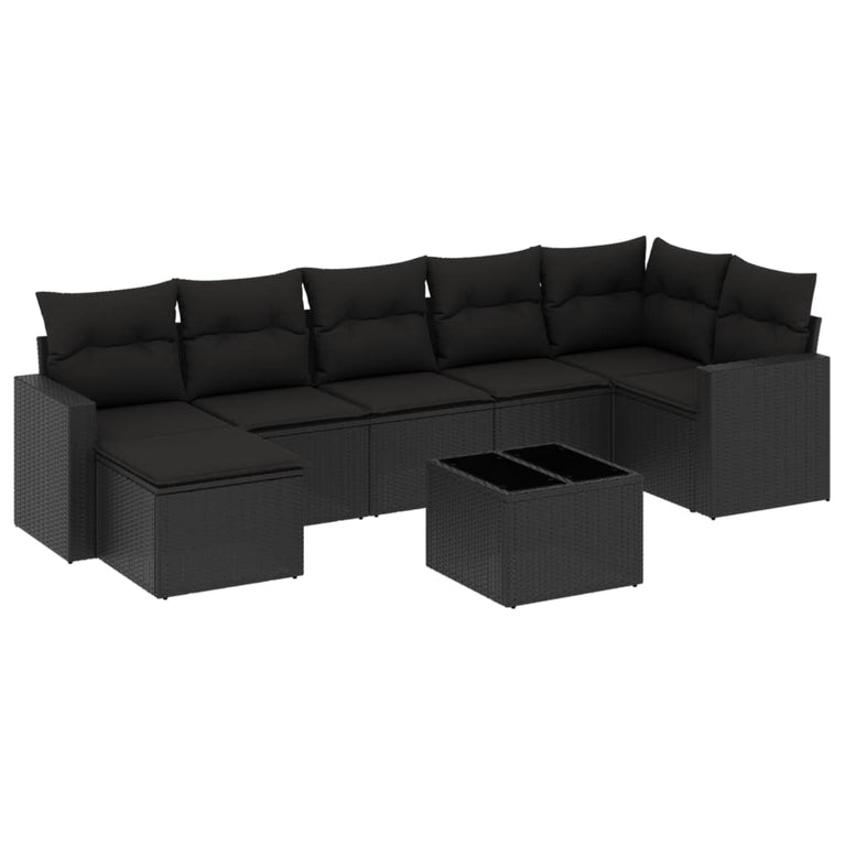 8-delige Loungeset met kussens poly rattan zwart