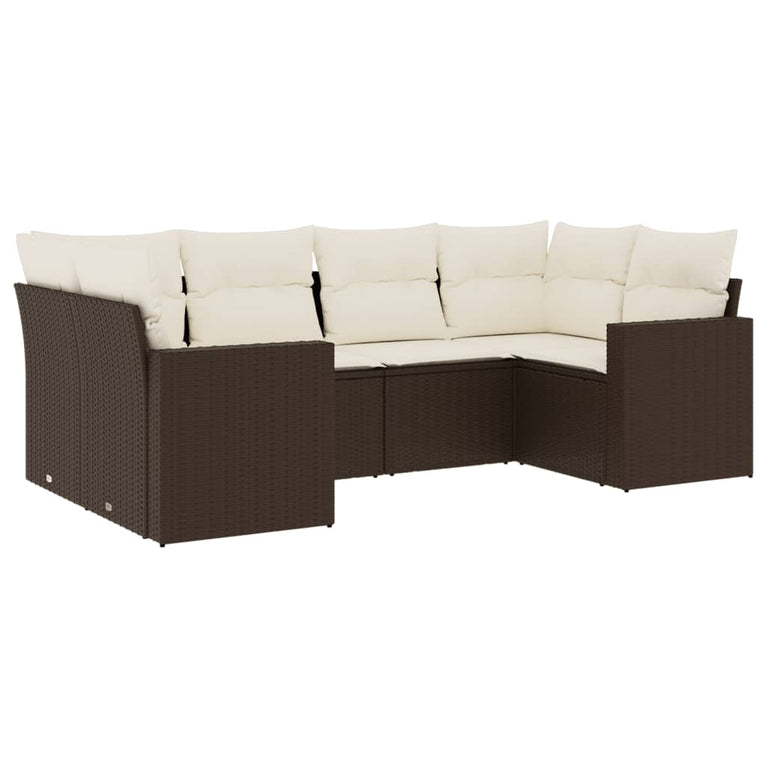 6-delige Loungeset met kussens poly rattan bruin