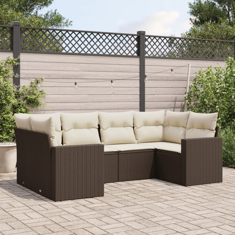 6-delige Loungeset met kussens poly rattan bruin