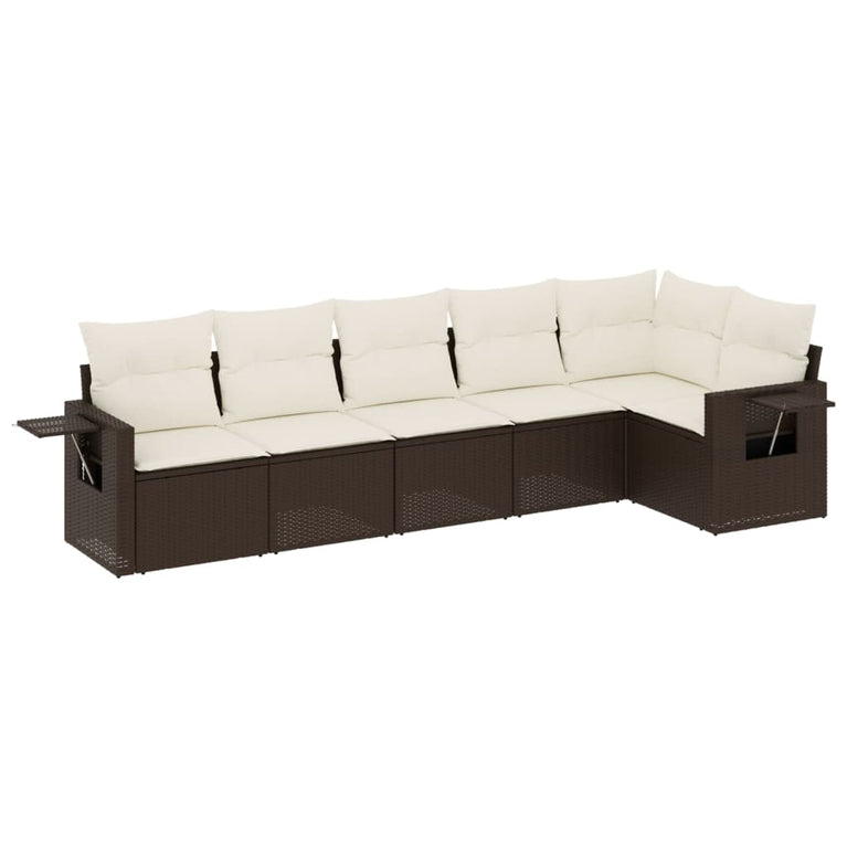 6-delige Loungeset met kussens poly rattan bruin