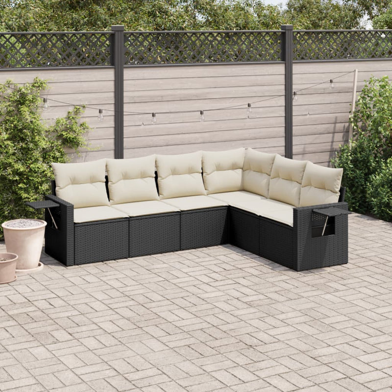 6-delige Loungeset met kussens poly rattan zwart
