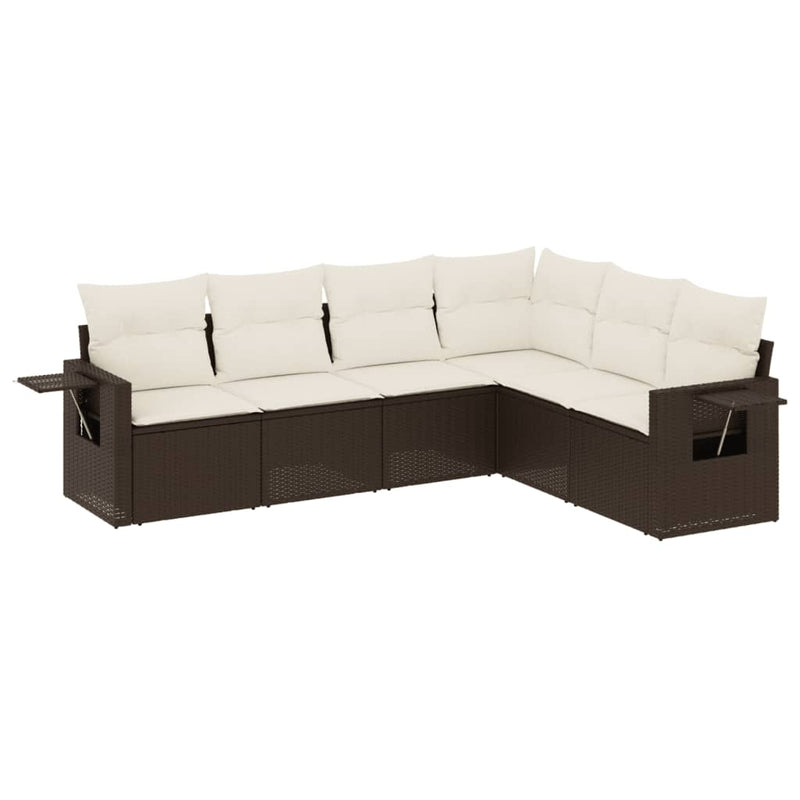 6-delige Loungeset met kussens poly rattan bruin