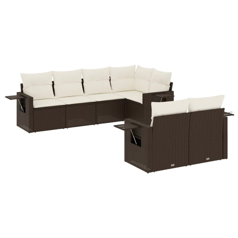 7-delige Loungeset met kussens poly rattan bruin