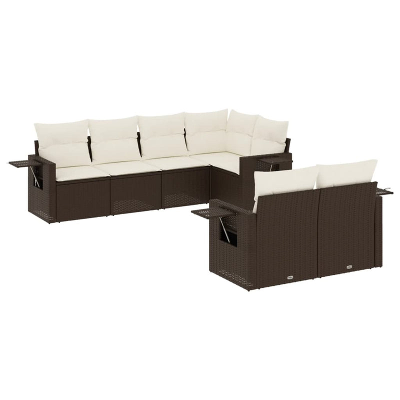 7-delige Loungeset met kussens poly rattan bruin