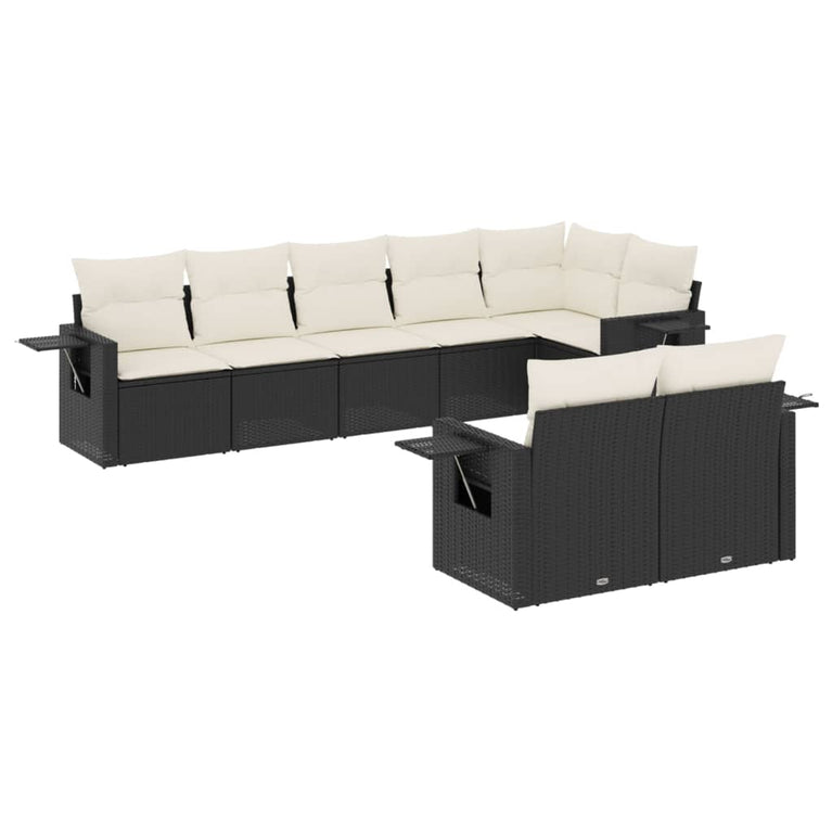 8-delige Loungeset met kussens poly rattan zwart