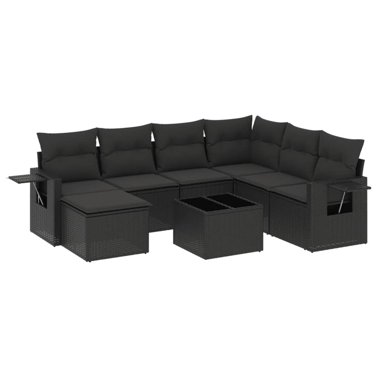 8-delige Loungeset met kussens poly rattan zwart