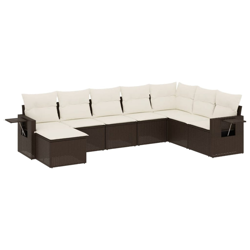 8-delige Loungeset met kussens poly rattan bruin
