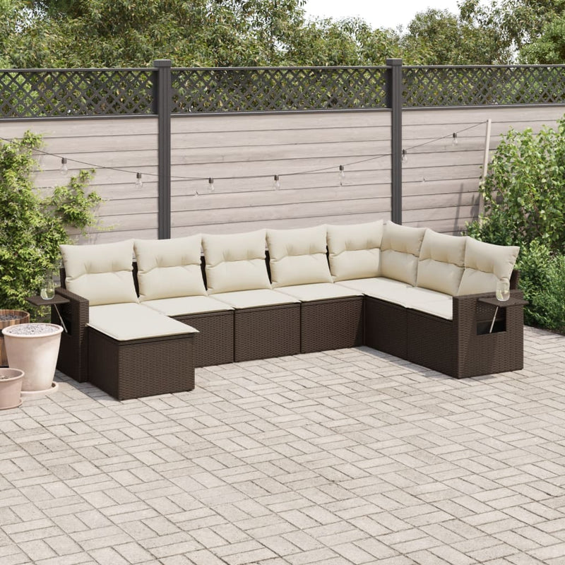8-delige Loungeset met kussens poly rattan bruin