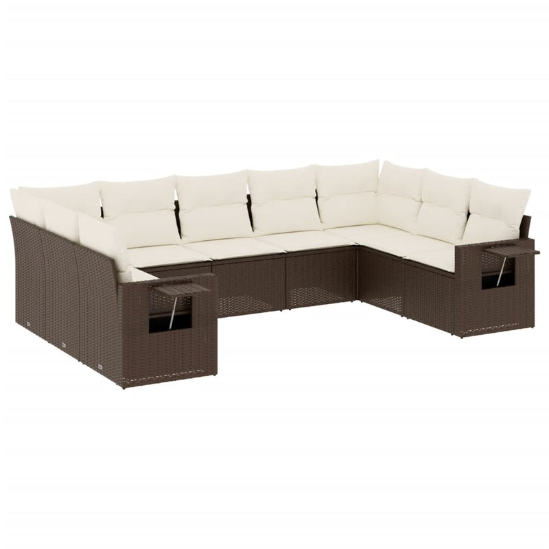 9-delige Loungeset met kussens poly rattan bruin