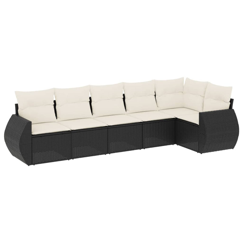 6-delige Loungeset met kussens poly rattan zwart