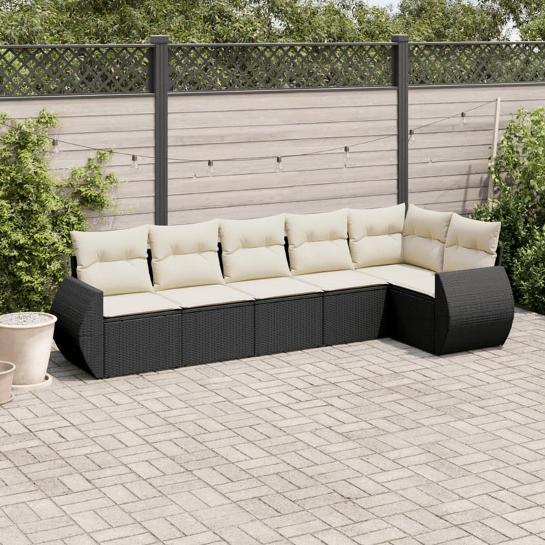 6-delige Loungeset met kussens poly rattan zwart