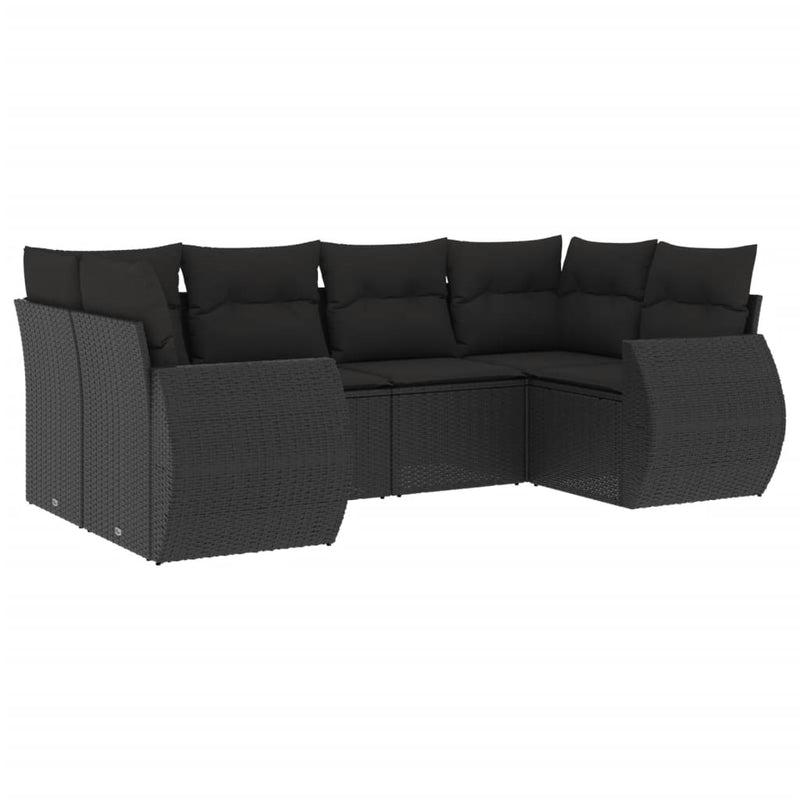 6-delige Loungeset met kussens poly rattan zwart