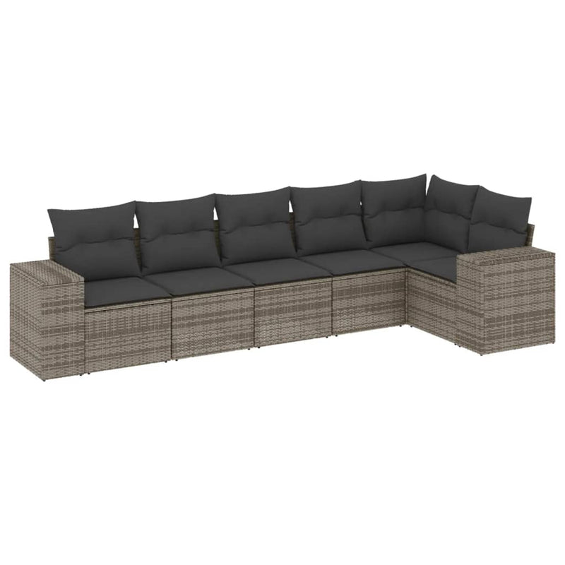 6-delige Loungeset met kussens poly rattan grijs