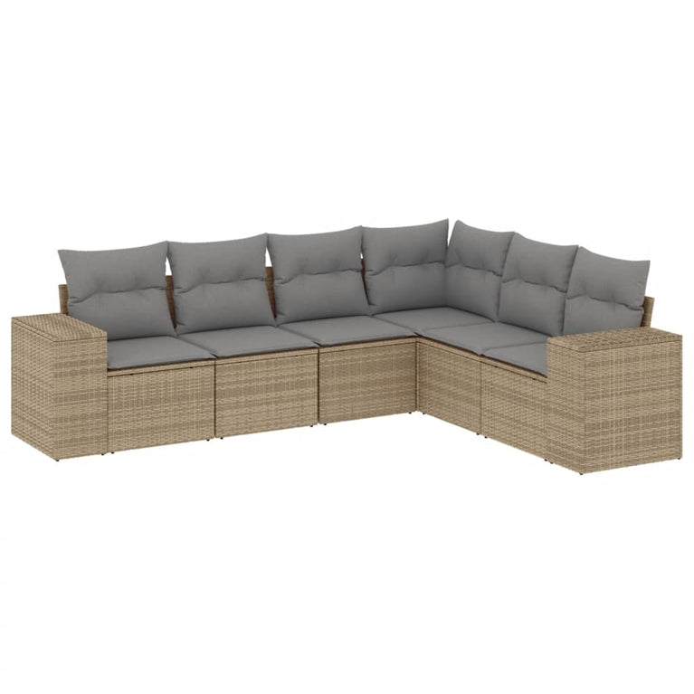 6-delige Loungeset met kussens poly rattan beige