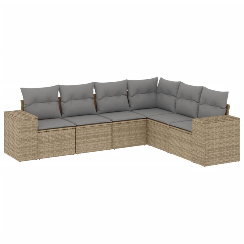 6-delige Loungeset met kussens poly rattan beige