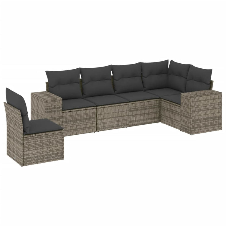 6-delige Loungeset met kussens poly rattan grijs