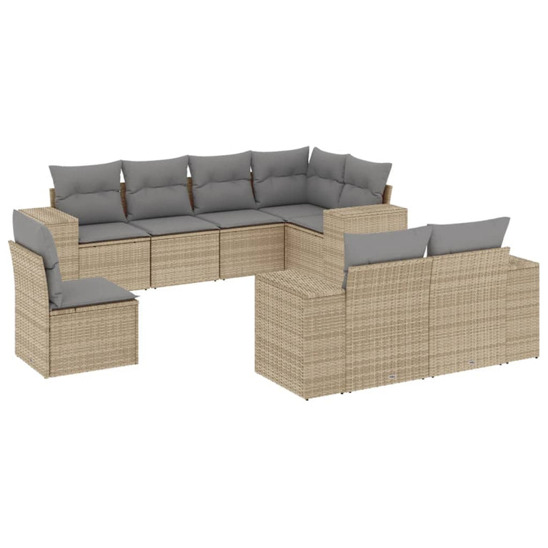 8-delige Loungeset met kussens poly rattan beige
