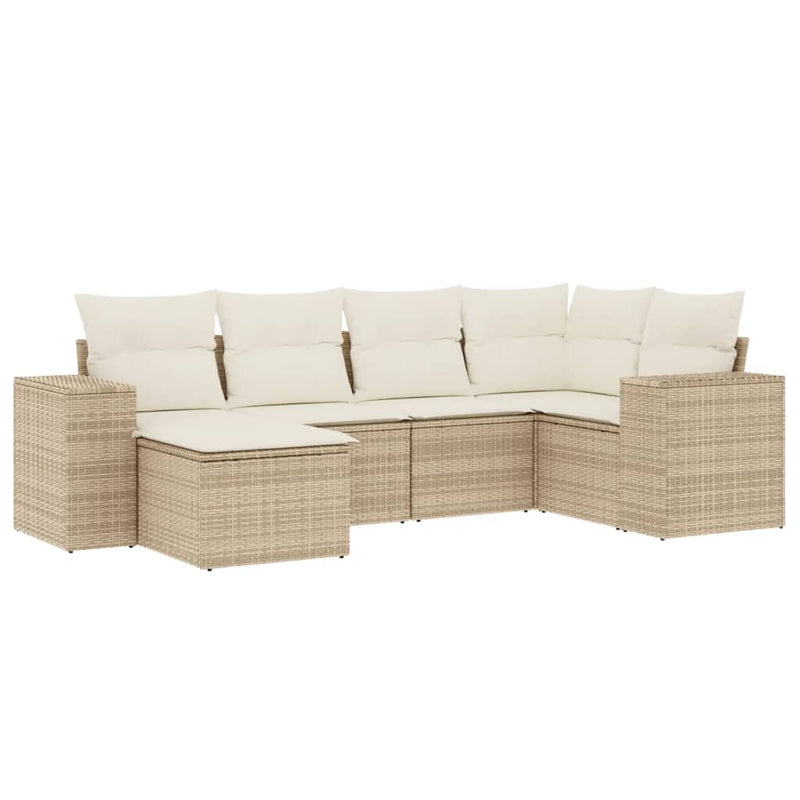 6-delige Loungeset met kussens poly rattan beige
